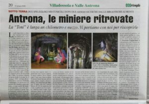 eco risveglio article on the mines discovered near villadossola, near lake maggiore 